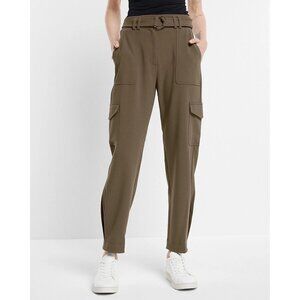 Express Cargo Pants Size 4R High Waisted Belted Tapered Leg Olive Green Utility